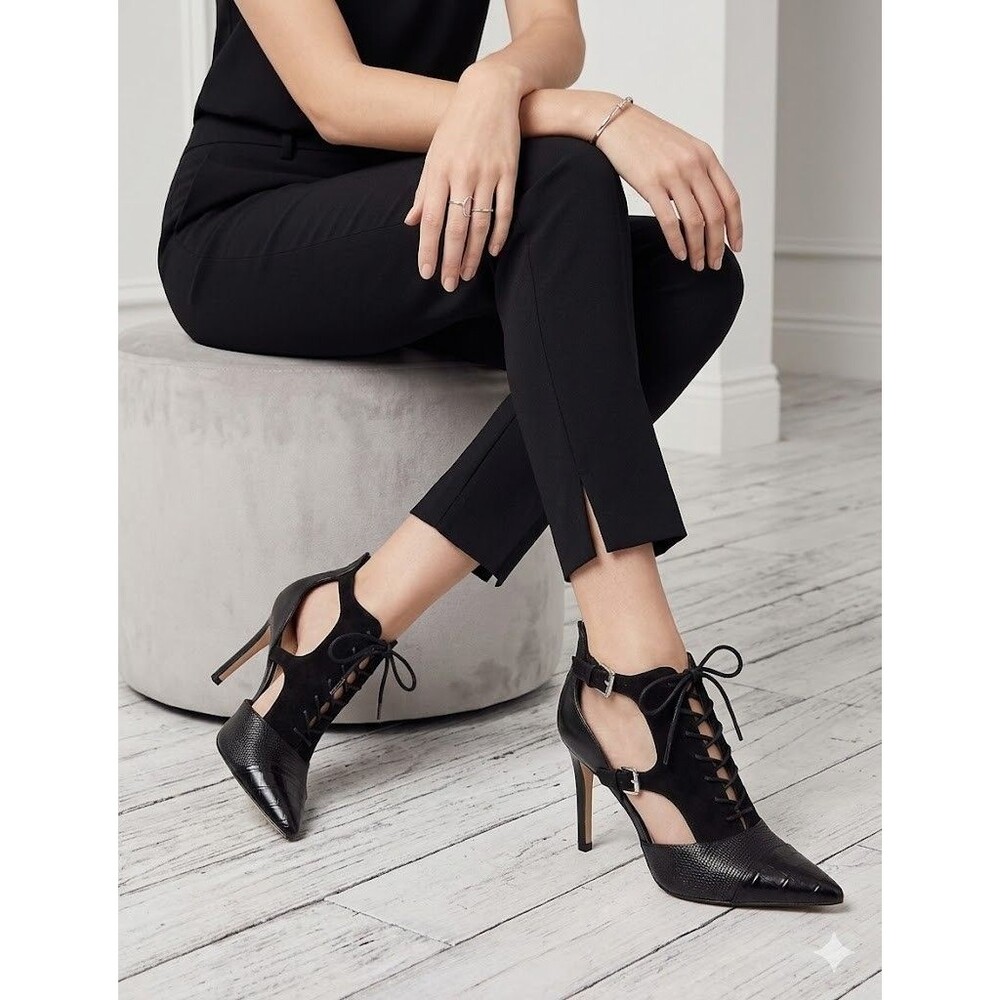 Nine West Ankle Booties Lace Up /Zip/B Multi Texture Leather Pointed Toe Size 8
